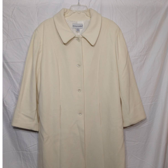Jessica London Plus Size Woman Full Length Wool Cream Coat - Picture 4 of 14
